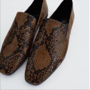 ZARA patent snake print loafer